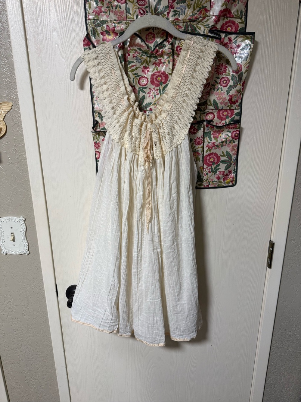 Vintage Cream Crochet-Trim Sundress